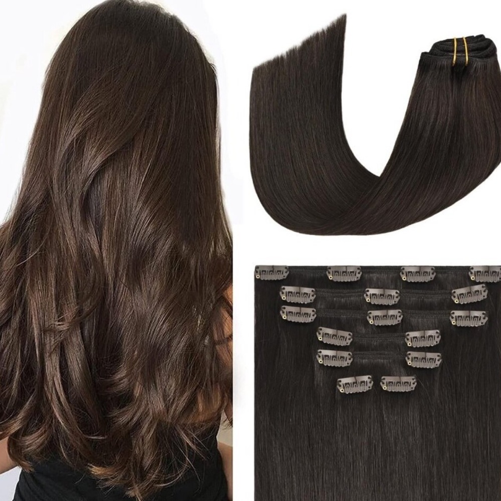 Dark Brown Clip in Hair Extensions Real Human Hair 70G Remy Human Hair Clip in E